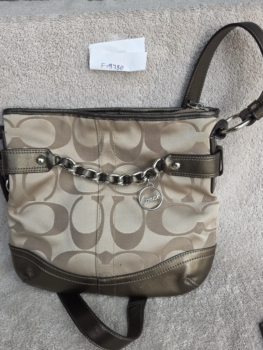 Coach Signature Canvas F19730 Bag in Khaki and Bronze
